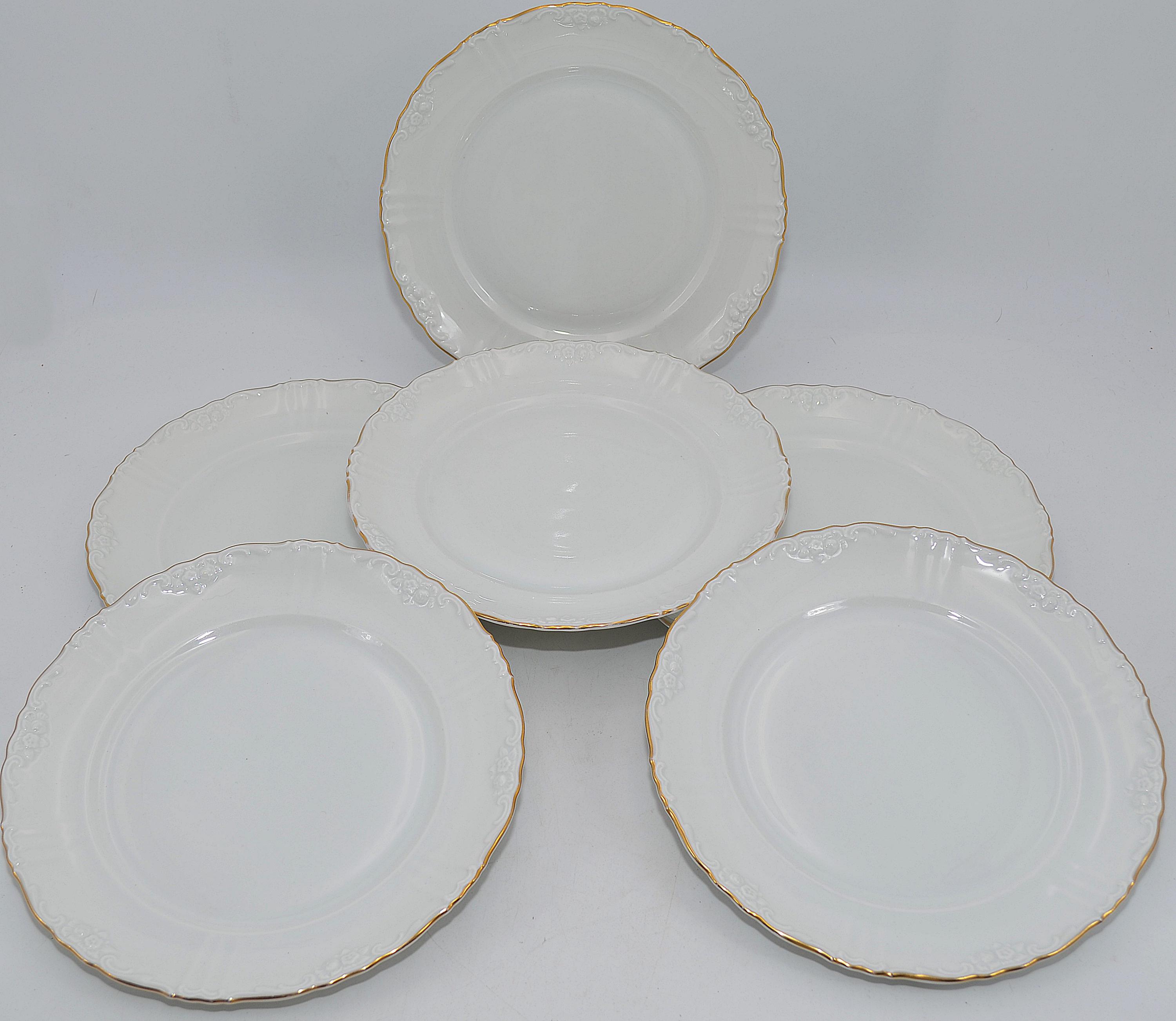 Service De Vaisselle Porcelaine 24 Pièces | Bordure Dorée Motif Baroque | Blanc Et Or élégant