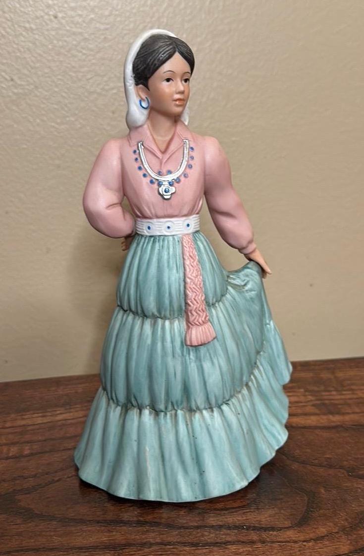 ヴィンテージ Homco 磁器製 ピンクとブルーのドレスを着た南西部の女性