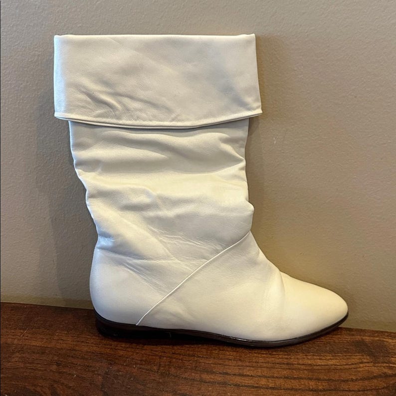 Vintage Modern Brazil Leather Cream Slouch Boots image 7