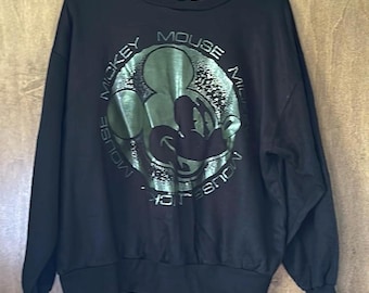 Vintage 80s/90s Mickey Mouse Black Sweatshirt with Green Screen Print of Mickey