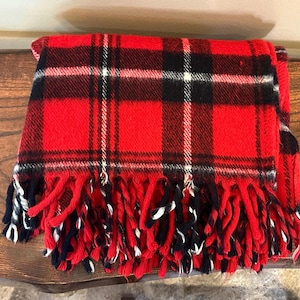 Vintage Faribo Stadium Blanket - Red Tartan Plaid Lap Blanket - Faribault Woolen Mill Co