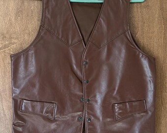 Chaleco de cuero marrón vintage de Sears/The Leather Shop