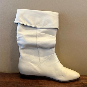 Vintage Modern Brazil Leather Cream Slouch Boots image 4