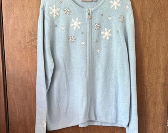 NWT Croft & Barrow Niebieski sweter kardigan z wzorem płatków śniegu