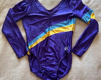 Vintage Gym-Kin 80s 3-Pc Purple Long-Sleeve Gymnastics Leotard & Warm Up Suit
