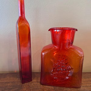 Vintage MCM Red/orange Glass Genie Bottles/decanters - Buyer's