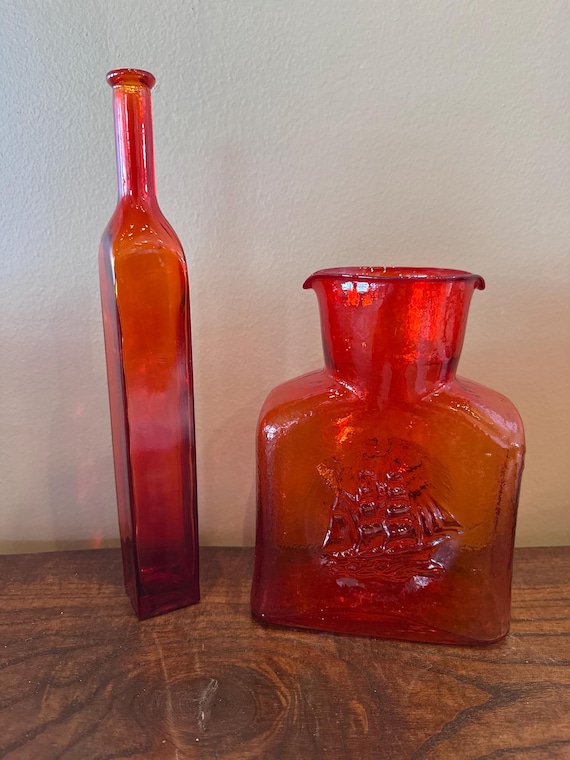 Vintage MCM Red/orange Glass Genie Bottles/decanters - Buyer's