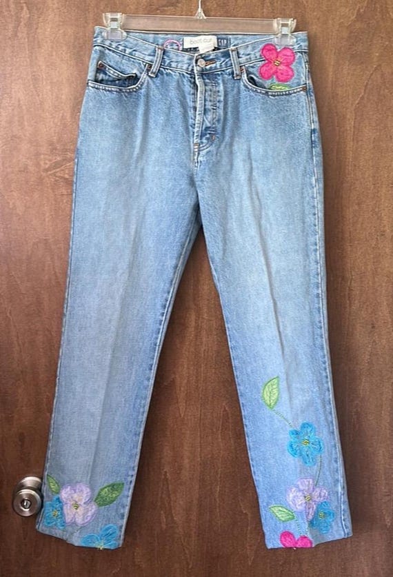 GAP Blue Boot Cut Denim Jeans With Flower Embellishment Size