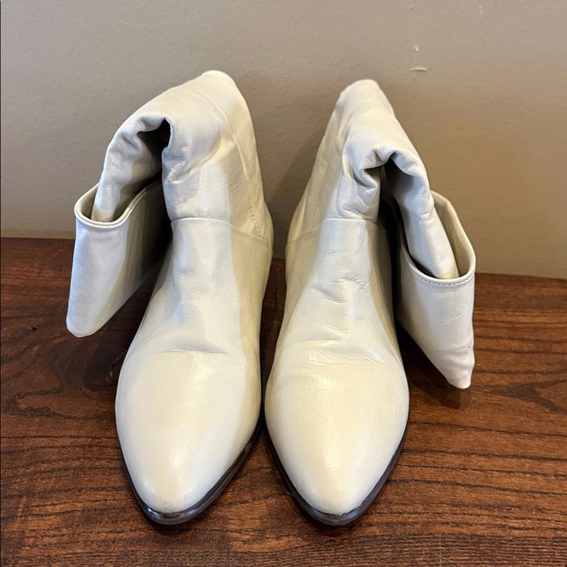Vintage Modern Brazil Leather Cream Slouch Boots image 2