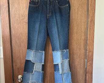 Zana Di - Jean patchwork évasé bleu à jambe large