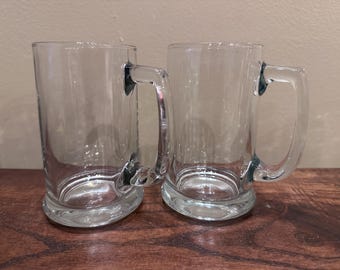 Vintage Libbey Beer Mugs — German Style Mugs Heavy Glass set of 2