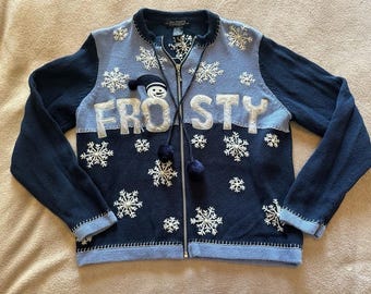 Navy & Light Blue 'Frosty' Snowflake Zip-Up Sweater