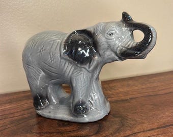 Gray Ceramic Elephant Figurine