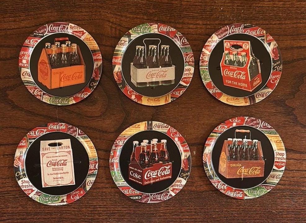 Coca-cola Vintage Metal Coasters Set of 6 - Etsy