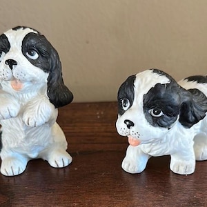 Vintage Adorable Black and White Homco Ceramic Puppy Figurines