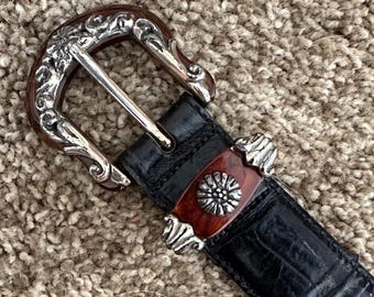 Vintage Brighton Black Leather Belt with Silver and Brown Details Women main image 4