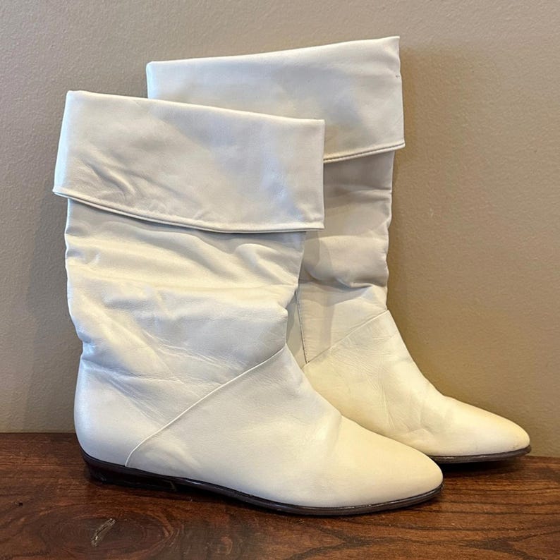 Vintage Modern Brazil Leather Cream Slouch Boots image 1