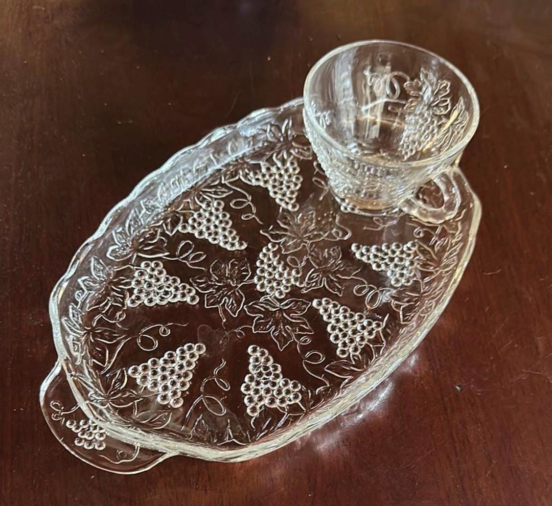 Vintage Anchor Hocking Glass Grape Pattern Snack Set - Etsy