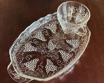Vintage Anchor Hocking glas druvmönster snacksset