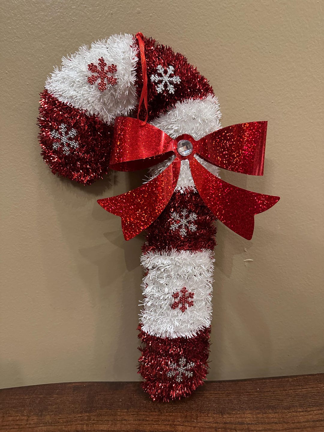 Tinsel Red and White Candy Cane Wreath Hanger - Etsy