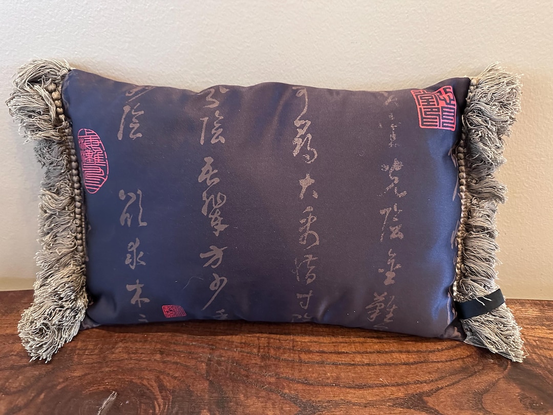 Asian Style Running Caligraphy Script Throw Pillow With Fringe - Etsy