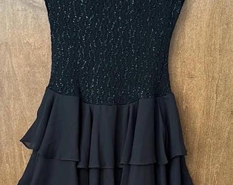 Vintage Late Edition Elegant Black Illusion Ruffled Dress