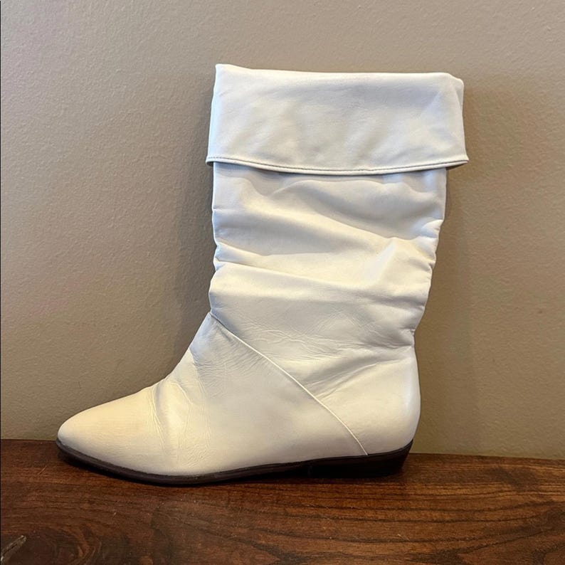 Vintage Modern Brazil Leather Cream Slouch Boots image 5
