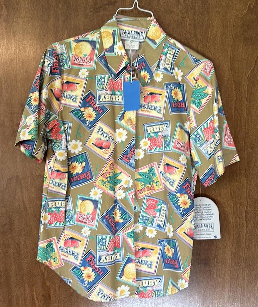 Camisa vintage de los años 90 con botones y temática de jardinería de Eagle River Traders para mujer, talla 4