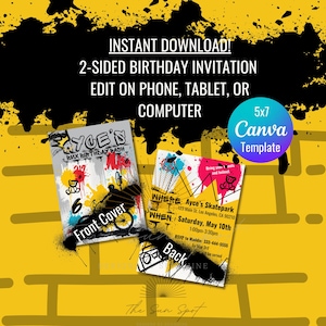 Faire-part d'anniversaire personnalisé pour enfants | Faire-part modifiable | Téléchargement instantané | Thème graffiti vélo BMX | Invitation vélo imprimable | Sports extrêmes