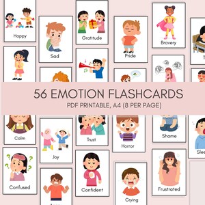 56 Cartões de Emoções para Imprimir para Crianças | Flashcards de Emoções | PDF de Aprendizagem para Cuidados Infantis | Recursos para Pré-Escola e Crianças Pequenas | Download Digital A4