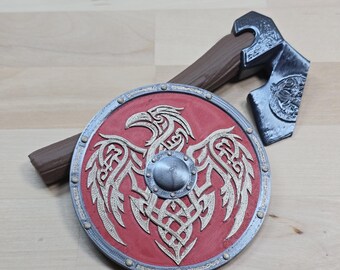 Norse Viking Axe & Shield Fridge Magnet | 3D Printed Nordic Mythology Kitchen Decor