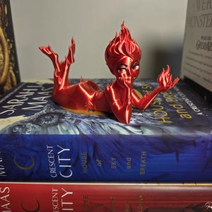 Lehabah Fire Sprite Figurine – Book Stand & Decor | Crescent City–Inspired 3D Print Small Red Gold