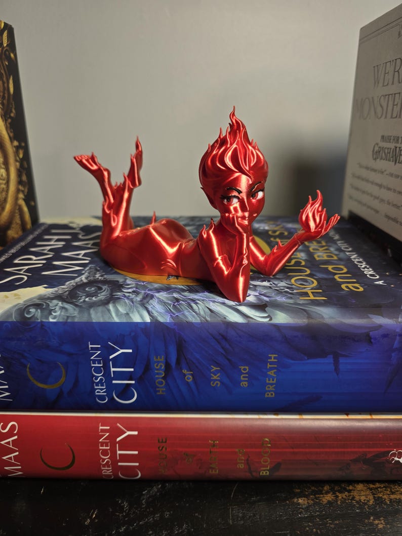 Lehabah Fire Sprite Figurine – Book Stand & Decor | Crescent City–Inspired 3D Print Small Red Gold