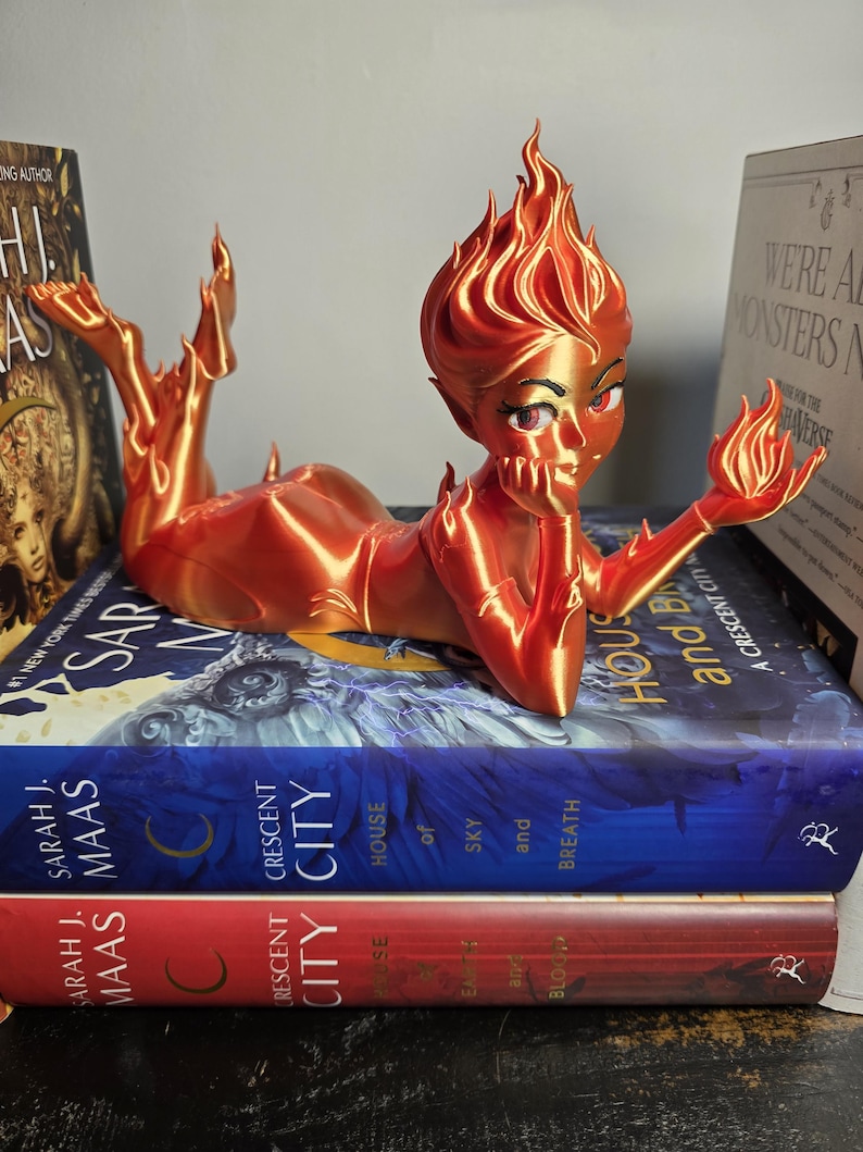 Lehabah Fire Sprite Figurine – Book Stand & Decor | Crescent City–Inspired 3D Print Decor Statue