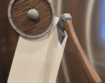 Norse Viking Axe & Shield Fridge Magnet | 3D Printed Nordic Mythology Kitchen Decor