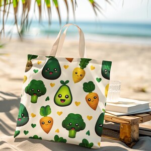 Joli sac fourre-tout à légumes - Sac de courses réutilisable respectueux de l'environnement - Fourre-tout végétalien - Sac fourre-tout design végétal - Durable et lavable