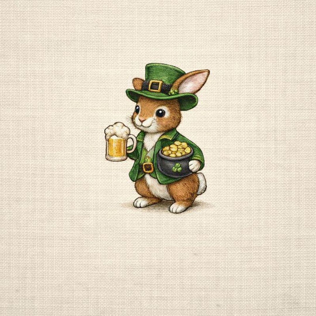 Shamrock Rabbit St Patrick Bunny Embroidery File, Lucky Rabbit Beer Shamrock Design ...