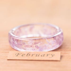 Natural Amethyst Ring, Handmade Resin Ring with Purple Gemstones Inside, February Birthstone Jewelry, Aquarius Zodiac Ring