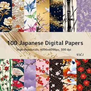 日本のデジタルペーパーバンドル - 100 種類の伝統的な和柄 | 桜、着物、花柄、和紙スタイル | 300 DPI | JPEG Vol.1