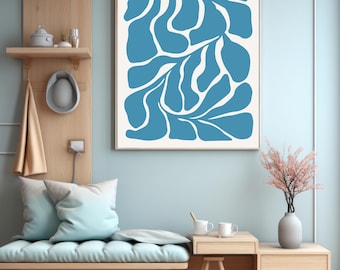Light Blue Abstract Printable Wall Art, Blue Modern Art Poster,  Abstract Digital Art, Minimalistic Wall Decor, Mid Century Blue Wall Art