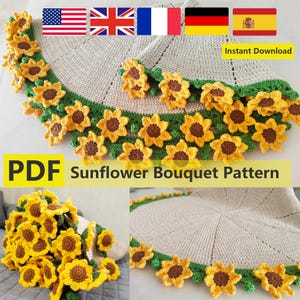 Blühende Sonnenblumenstrauß-Deckenmuster, handgefertigte Häkeldecke, Häkelanleitung PDF, für Anfänger geeignet, Geschenk zum Muttertag