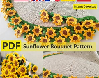 Blooming Sunflower Bouquet Blanket Pattern,Handmade Crochet Flower Blanket,Crochet Pattern PDF,Beginner Friendly,Mother&#39;s Day Gift for her