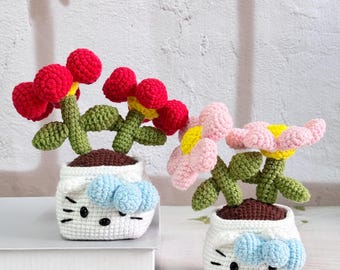 Adorable Crochet Sunflower in Cat Pot,Handmade Crochet Potted Flower,Desk Decor,Home Table Decor,Birthday Gift,Mother's Day Gift for her