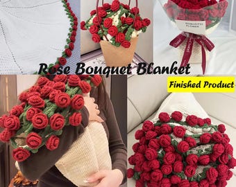 Surprise Crochet Rose Bouquet Blanket,Handmade Finished Product,Rose Bouquet Blanket,Hug Bouquet Blanket Gift,Mother's Day Gift,Gift for her