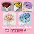 5 in 1 Bouquet Blanket Patterns PDF,Crochet Sunflower/Rose/Carnation/Forget me not/Lily of the Valley Bouquet Blanket,Easy Crochet Patterns