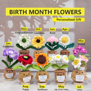 Flores de crochê personalizadas para o mês do nascimento, flores de aniversário feitas à mão, flores de 12 meses, flores de nascimento personalizadas, presentes de aniversário, lembranças de formatura