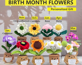 Personalized Crochet Birth Month Flowers,Handmade Birthday Flowers,12 Months Flowers,Custom Birth Flowers,Birthday Gift,Graduation Keepsakes