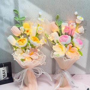 Handmade Finished Crochet Flower Bouquet,Crochet Rose/Lily/Tulip Bouquet,Mother&#39;s Day/Birthday /Anniversary/Graduation Gift,Gift for her