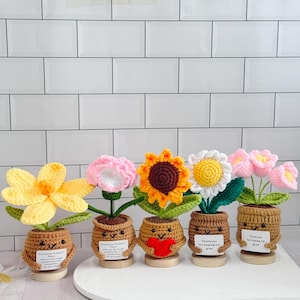 Personalized Cute Crochet Flowers-Sunflower,Daisy,Carnation,Lily,Lily of the valley,Emotional Support Plant,Thank You Gift Ideas,Free Base