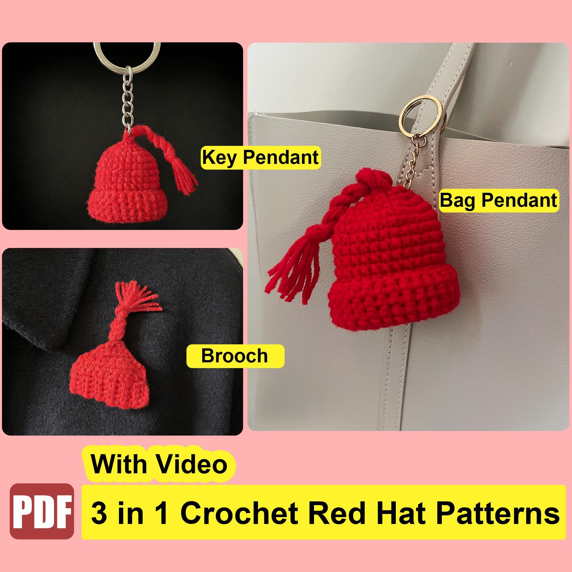 3 in 1 Crochet Red Hat Pattern Pdf,melt the ICE Mini Hat Brooch ...